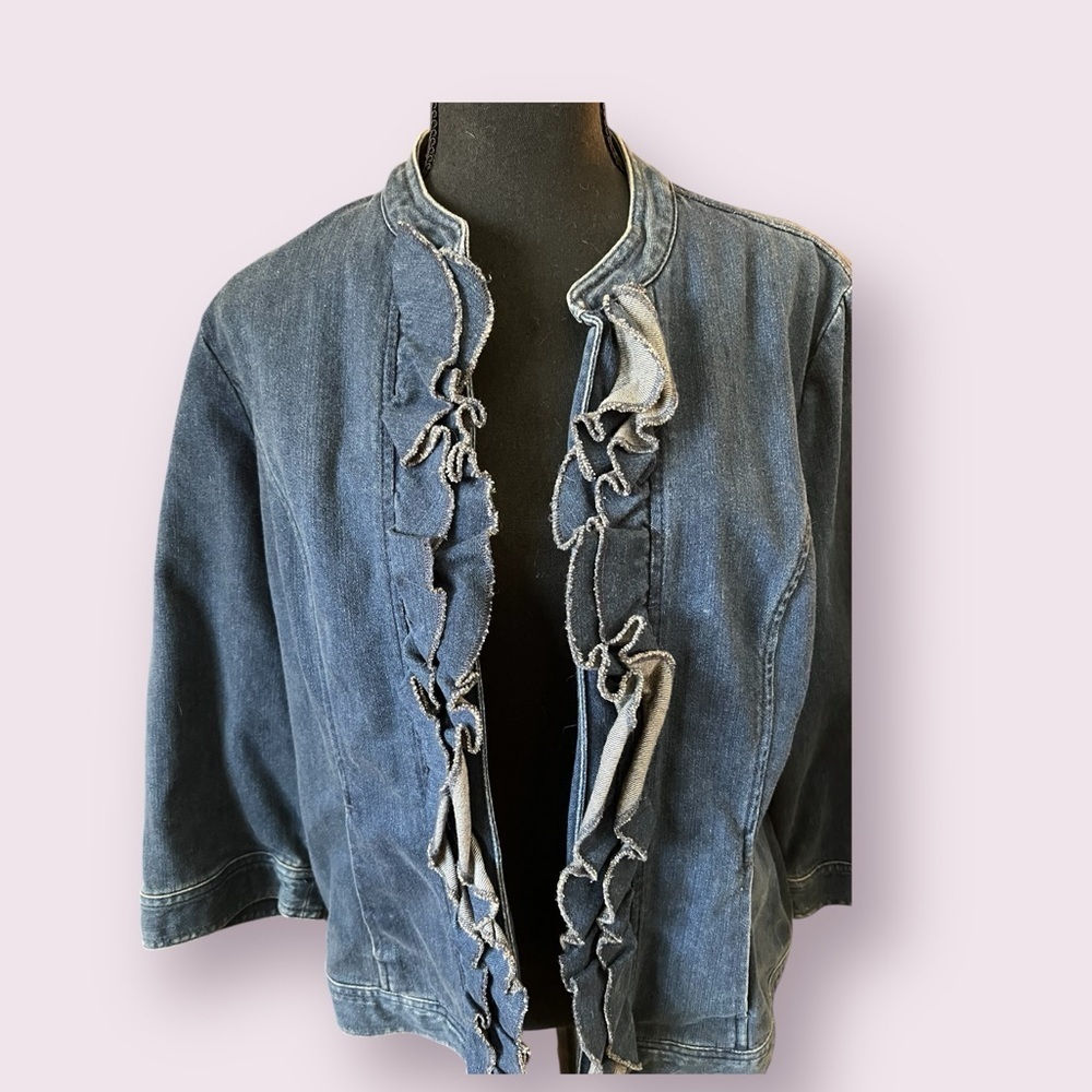 Chico’s Ruffle Trim Jean Jacket - Picture 3 of 7
